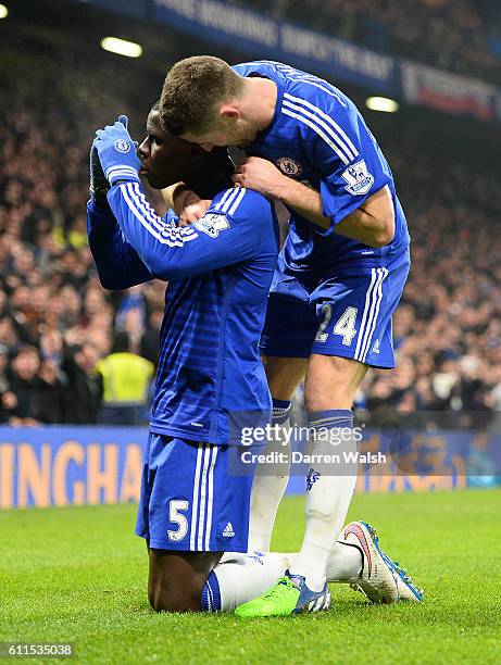 Chelsea's Kurt Zouma celebrates scoring his sides third goal of the match.