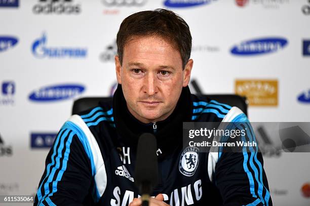 Chelsea Assistant Manager Steve Holland speaks during a press conference.