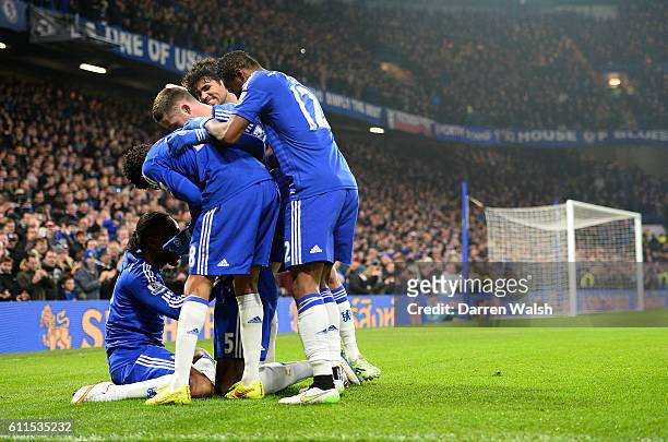 Chelsea's Kurt Zouma celebrates scoring his sides third goal of the match.