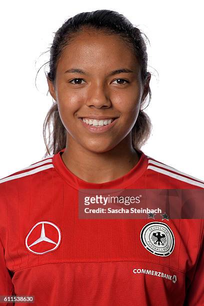 Gia Corley poses during the Germany U15 Girl's team presentation on September 27, 2016 in Kamen, Germany.