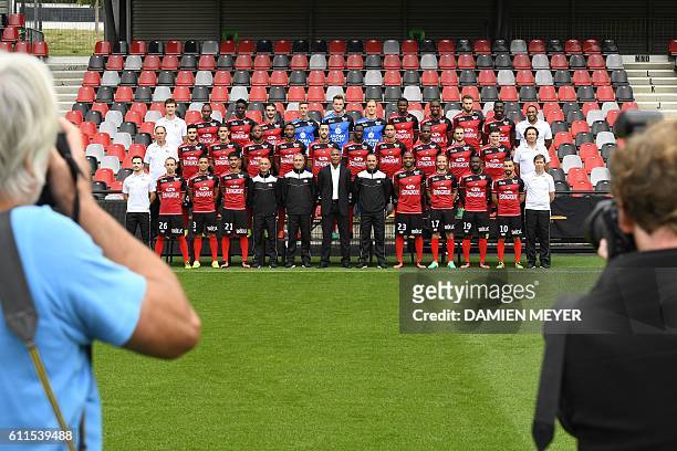 Guingamp's physiotherapist Quentin Beauvallet, French defender Jeremy Sorbon, French defender Alexis Mane, French midfielder Christophe Kerbrat,...