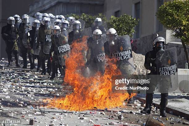 Demonstrations in Athens, Greece, Oct 19, 2011. On the first day of a 48hr general strike over 100.000 people demonstrated in Syntagma Square and...