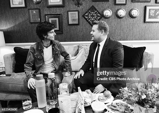 Comedian Tig Notaro backstage with James Corden during "The Late Late Show with James Corden," Thursday, Sept. 29th On The CBS Television Network.