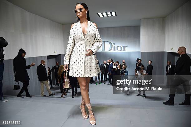 Rihanna attends the Christian Dior show as part of the Paris Fashion Week Womenswear Spring/Summer 2017 on September 30, 2016 in Paris, France.