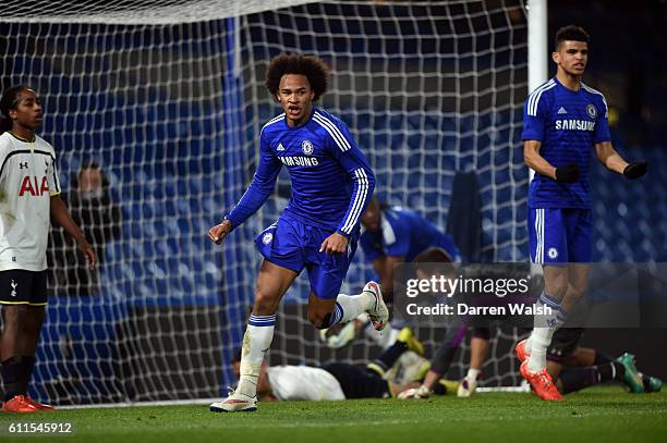 Chelsea's U18 Izzy Brown celebrates his goal during a FA Youth Cup Semi Final second leg match between Chelsea and Tottenham Hotspur Stamford Bridge...