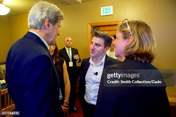 Secretary of State John Kerry with Airbnb CEO Brian Chesky and US Chief Technology Officer Megan Smith, Palo Alto, California, June 23, 2016. Image...