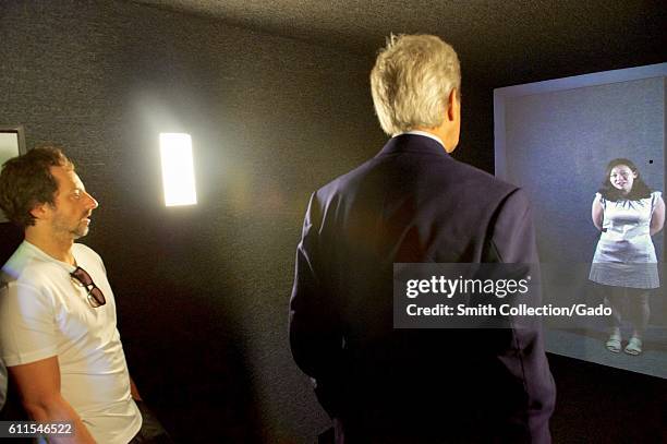 Secretary of State John Kerry and Google co-founder Sergey Brin using a Google Portal interaction, Palo Alto, California, 2016. Image courtesy US...