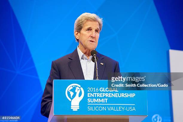 Secretary of State John Kerry delivering remarks at the Opening Plenary of the Global Entrepreneurship Summit, Palo Alto, California, June 23, 2016....
