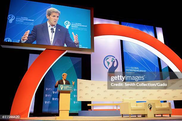 Secretary of State John Kerry delivering remarks at the Opening Plenary of the Global Entrepreneurship Summit, Palo Alto, California, June 23, 2016....