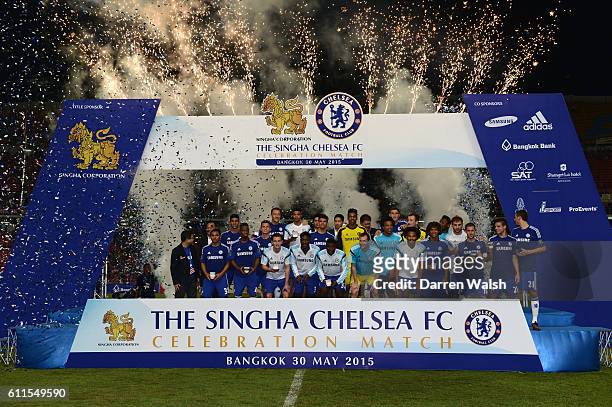 Chelsea Team celebrate winning the Singha / Chelsea FC Celebration match