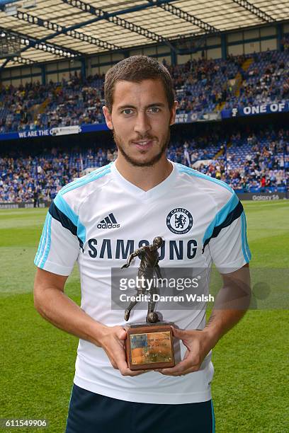 Chelsea's Eden Hazard with the Football Writers' Association Player of the Year Award.