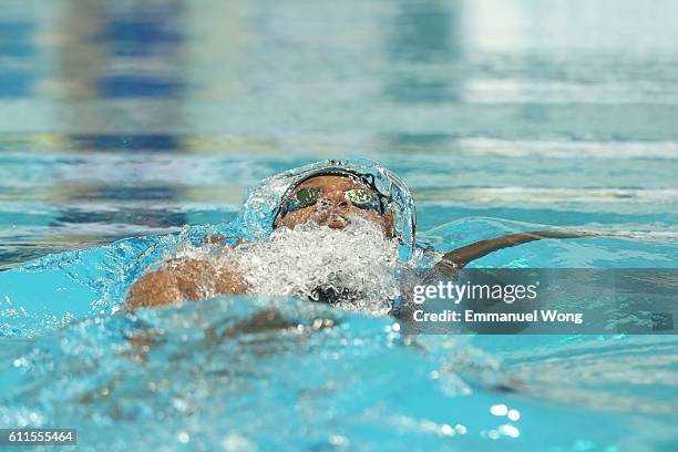 Alia Atkinson of Jamaica competes in the Women's 50m Backstroke final on day one of the FINA swimming world cup 2016 at Water Cube on September 30,...
