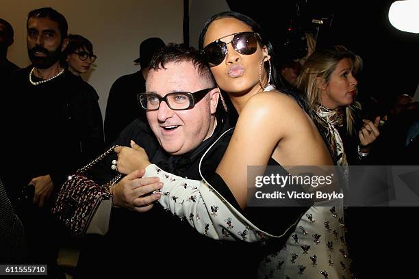 Albert Elbaz and Rihanna attend the Christian Dior show as part of the Paris Fashion Week Womenswear Spring/Summer 2017 on September 30, 2016 in...