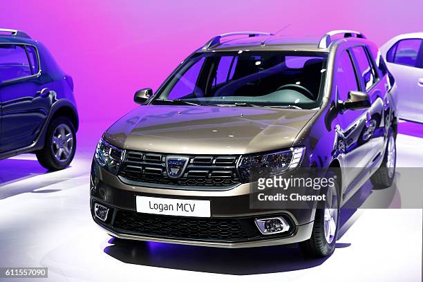 The new Dacia Logan MCV automobile is on display during the second press day of the Paris Motor Show on September 30 in Paris, France. The Paris...