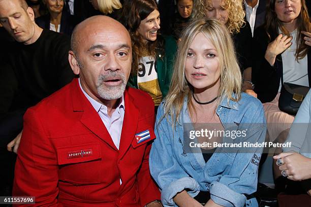 Christian Louboutin and Kate Moss attend the Christian Dior show as part of the Paris Fashion Week Womenswear Spring/Summer 2017 on September 30,...