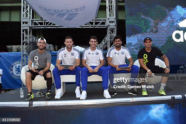 Chelsea's Gary Cahill, Oscar, Diego Costa during the Adidas Be The Difference Event on 21st July 2015 at the FC Harlem Training Ground in Harlem, New...