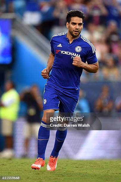 Chelsea's Radamel Falcao celebrates his penalty during a Pre Season Friendly match between PSG and Chelsea at the Bank of America Stadium on 25th...