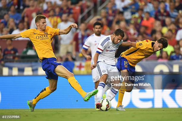 Chelsea's Eden Hazard scores his goal during a Pre Season Friendly match between Barcelona and Chelsea at FedEx Field on 28th July 2015 in...