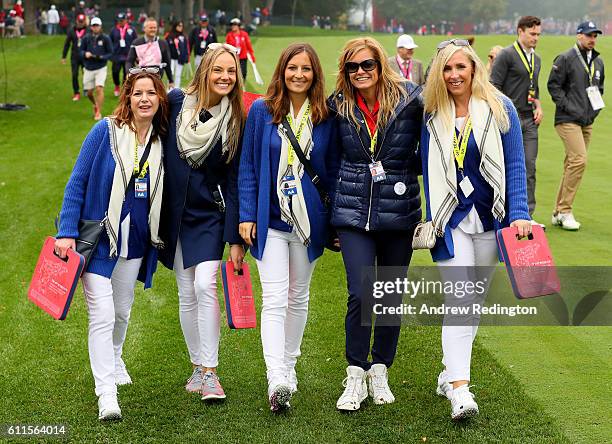 Marian Lawrie, Erica Stoll, Bethany Wood, Tabitha Furyk and Caroline Harrington look on during morning foursome matches of the 2016 Ryder Cup at...