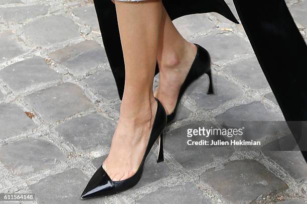 Detail of the Karlie Kloss shoes pictured before the Christian Dior show as part of the Paris Fashion Week Womenswear Spring/Summer 2017 on September...