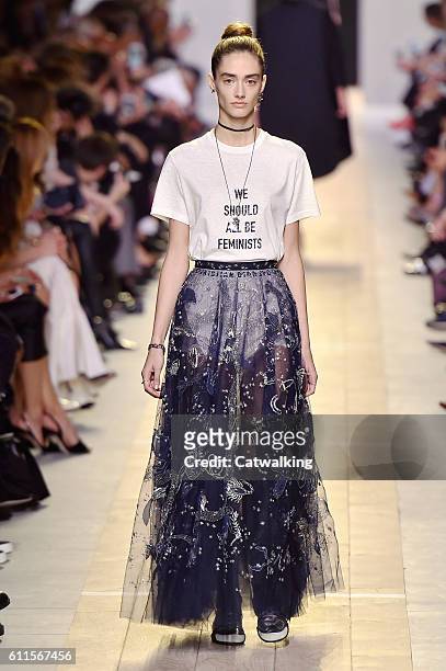 Model walks the runway at the Dior Spring Summer 2017 fashion show during Paris Fashion Week on September 30, 2016 in Paris, France.