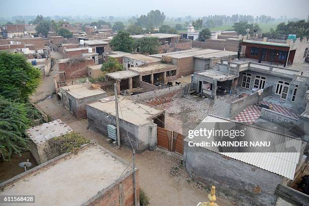 An aerial view of the India-Pakistan border village of Daoke, about 40 kms from Amritsar on September 30, 2016. India evacuated thousands of people...