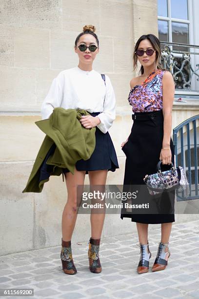 Aimee Song and a guest attend the Christian Dior show as part of the Paris Fashion Week Womenswear Spring/Summer 2017 on September 30, 2016 in Paris,...