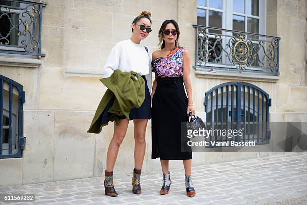 Aimee Song and a guest attend the Christian Dior show as part of the Paris Fashion Week Womenswear Spring/Summer 2017 on September 30, 2016 in Paris,...