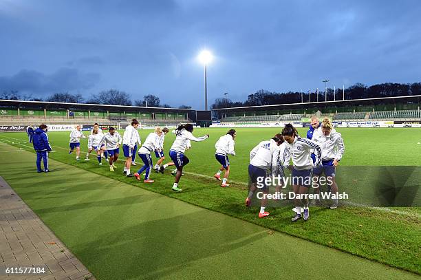 Chelsea Ladies during a training session before a UEFA Women's Champions League round of 16 2nd leg match between Vfl Wolfsburg and Chelsea Ladies at...