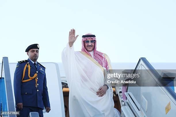 Crown Prince of Saudi Arabia, Muhammad bin Nayef bin Abdulaziz Al Saud is bidden farewell by Turkish Deputy Prime Minister Numan Kurtulmus at...