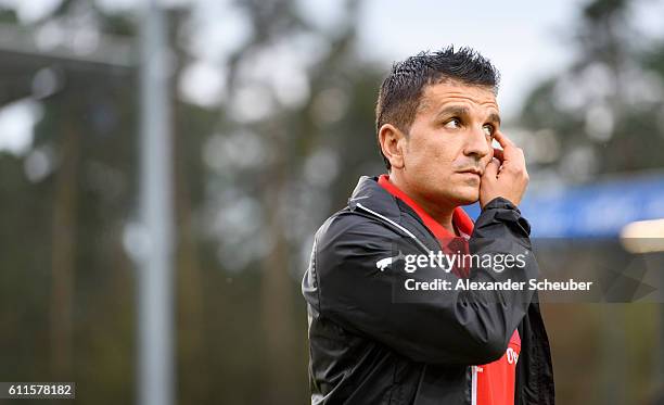 Head coach Kenan Kocak of Sandhausen is seen during the Second Bundesliga match between SV Sandhausen and SG Dynamo Dresden at Hardtwaldstadion on...