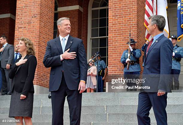 Crown Prince Frederik and HRH Princess Mary of Denmark are met by Massachusetts Governor Charlie Baker and Mrs. Baker and Lt. Governor Karen Polito...