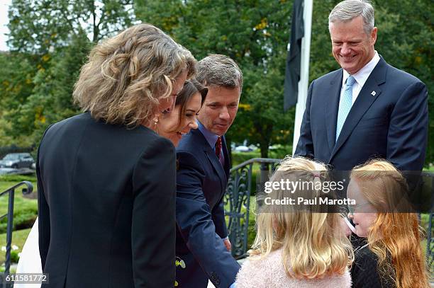 Crown Prince Frederik and HRH Princess Mary of Denmark are met by Massachusetts Governor Charlie Baker and Mrs. Baker and Lt. Governor Karen Polito...