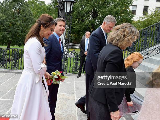 Crown Prince Frederik and HRH Princess Mary of Denmark are met by Massachusetts Governor Charlie Baker and Mrs. Baker and Lt. Governor Karen Polito...