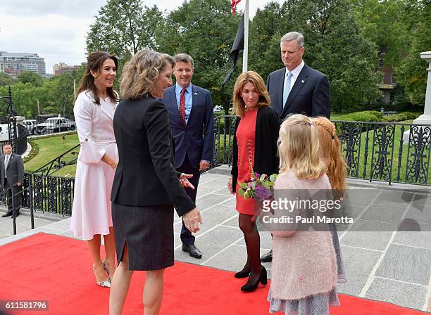 Crown Prince Frederik and HRH Princess Mary of Denmark are met by Massachusetts Governor Charlie Baker and Mrs. Baker and Lt. Governor Karen Polito...