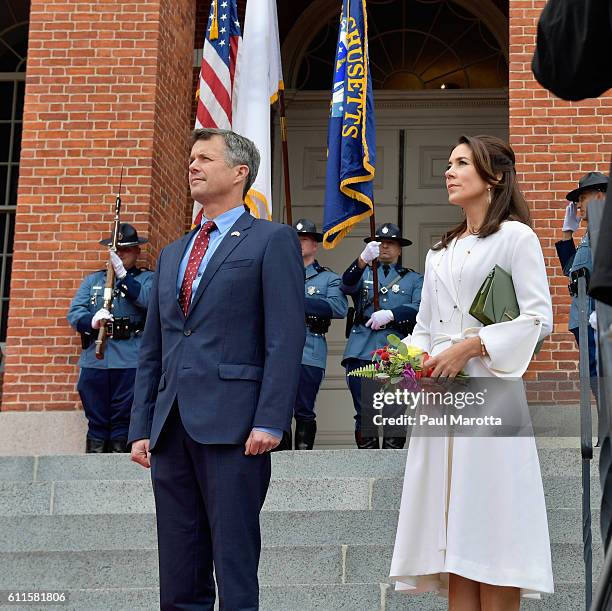 Crown Prince Frederik and HRH Princess Mary of Denmark are met by Massachusetts Governor Charlie Baker and Mrs. Baker and Lt. Governor Karen Polito...