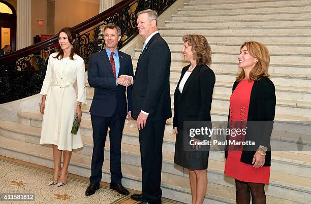 Crown Prince Frederik and HRH Princess Mary of Denmark are met by Massachusetts Governor Charlie Baker and Mrs. Baker and Lt. Governor Karen Polito...