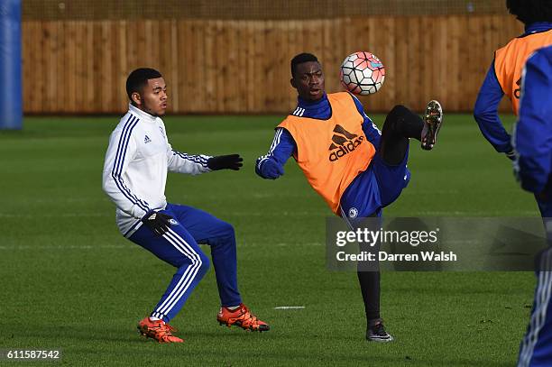 Chelsea's Jay Dasilva, Christian Atsu a training session at the Cobham Training Ground on 8th January 2016 in Cobham, England.