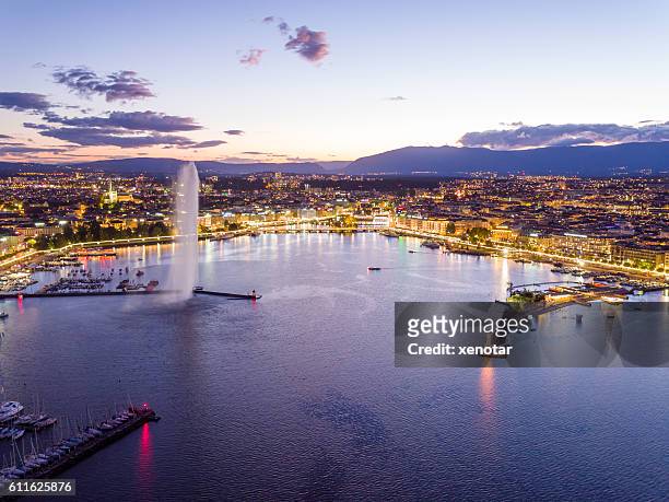 geneva cityscape from aerial view - lake geneva switzerland stock pictures, royalty-free photos & images