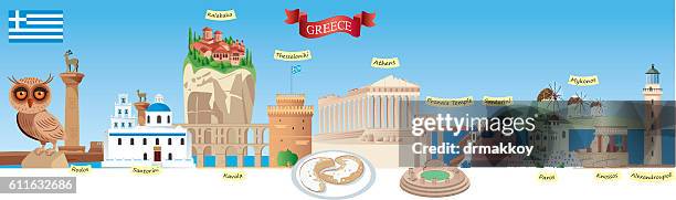 greece skyline - santorini 幅插畫檔、美工圖案、卡通及圖標