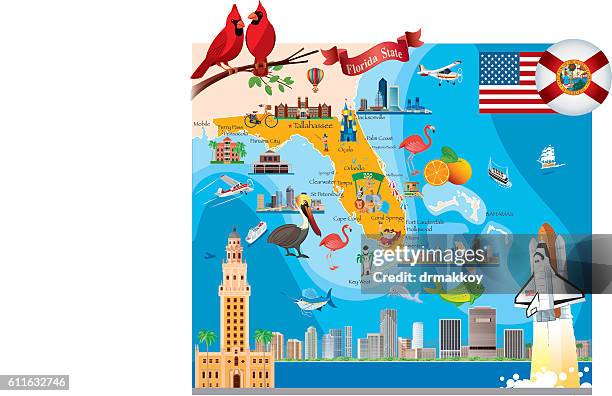 cartoon karte von florida  - gainesville florida stock-grafiken, -clipart, -cartoons und -symbole