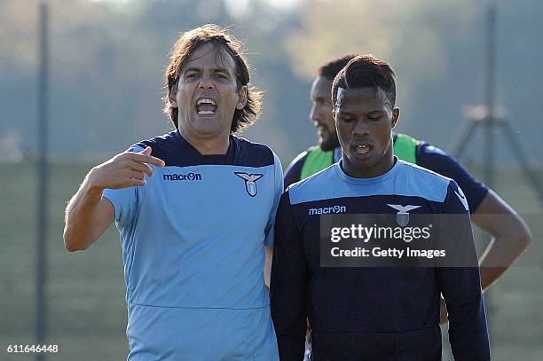 Coach Simone Inzaghi and Balde Diao Keita attends an SS Lazio training session on September 29, 2016 in Rome, Italy.