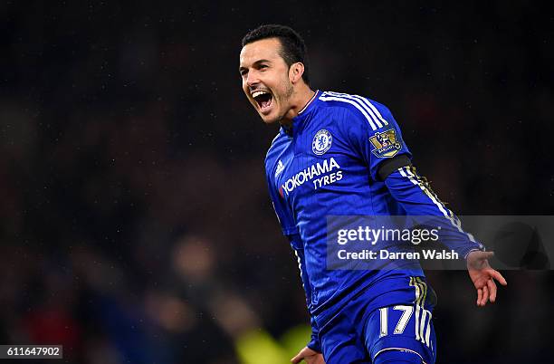 Chelsea's Pedro celebrates scoring his sides second goal of the match.