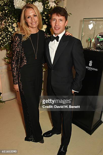 Sofia Wellesley and James Blunt attend a VIP preview of the new site for Annabel's, 46 Berkeley Square, on September 30, 2016 in London, England.