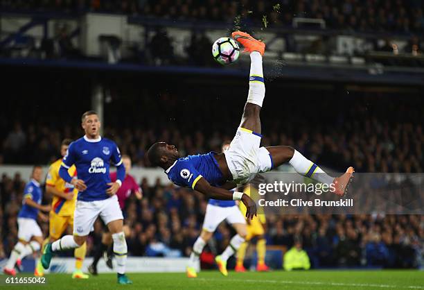 Yannick Bolasie of Everton performs an overhead kick during the Premier League match between Everton and Crystal Palace at Goodison Park on September...