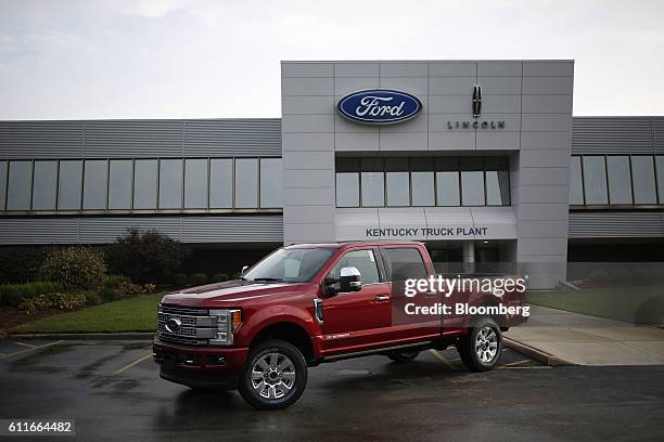 Ford Motor Co. Super Duty F-250 truck sits outside of the Ford Kentucky Truck Plant in Louisville, Kentucky, U.S., on Friday, Sept. 30, 2016. The...