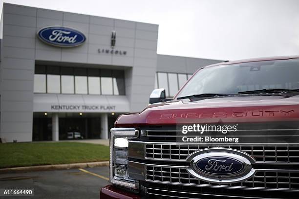 Ford Motor Co. Super Duty F-250 truck sits outside of the Ford Kentucky Truck Plant in Louisville, Kentucky, U.S., on Friday, Sept. 30, 2016. The...