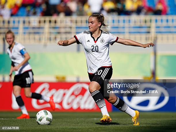 Lisa Schoeppl of Germany runs with the ball during the FIFA U-17 Women's World Cup Group B match between Venezuela and Germany at Al Hassan...
