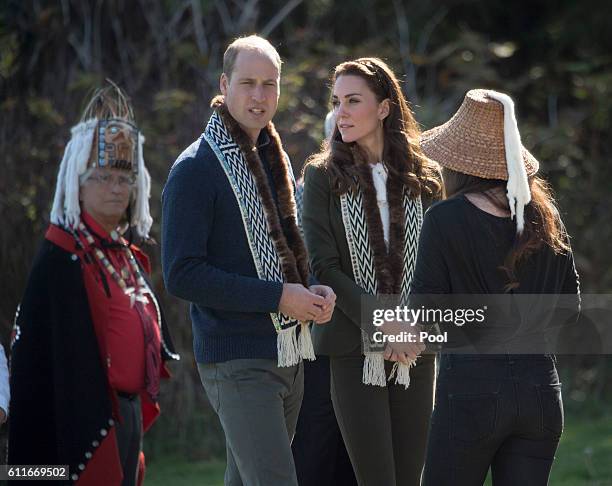 Prince William, Duke of Cambridge and Catherine, Duchess of Cambridge visit the island of Haida Gwaii during the Royal Tour of Canada on September...