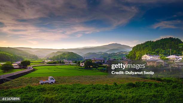 rural landscape at saga , japan - satoyama scenery stock-fotos und bilder